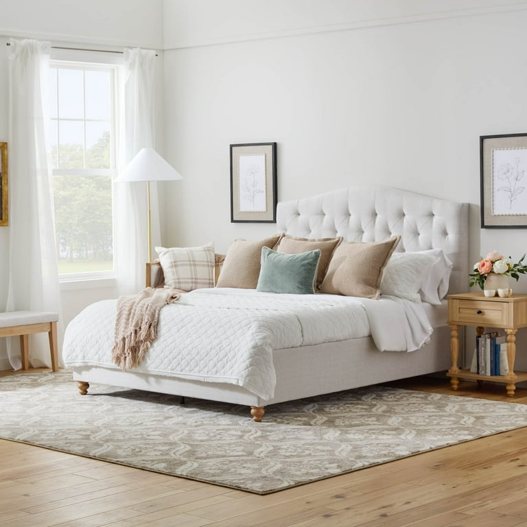 My Texas House Anna Diamond Tufted Upholstered Platform Bed King Cream Walmart