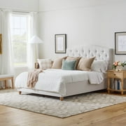 My Texas House Anna Diamond Tufted Upholstered Platform Bed, Queen, Cream