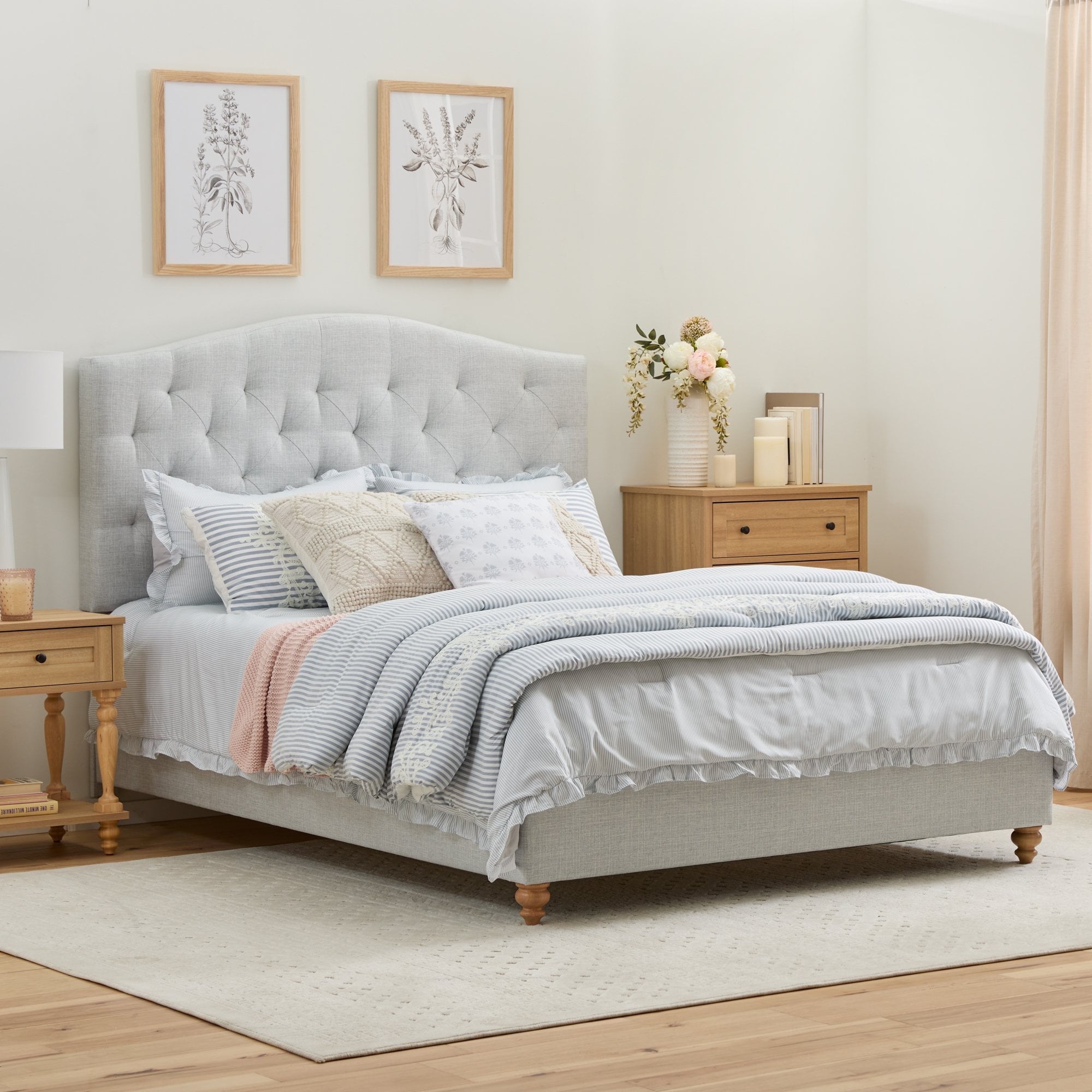 My Texas House Anna Diamond Tufted Upholstered Platform Bed, Twin, Gray