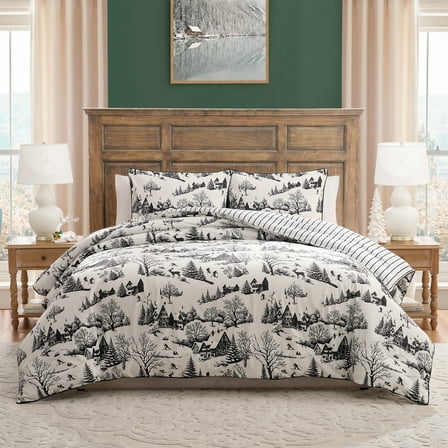 My Texas House Aurora 2-Piece Black Toile Velvet Adult Comforter Set, Twin/Twin XL