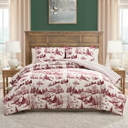 My Texas House Aurora 2-Piece Red Toile Velvet Adult Comforter Set, Twin/Twin XL