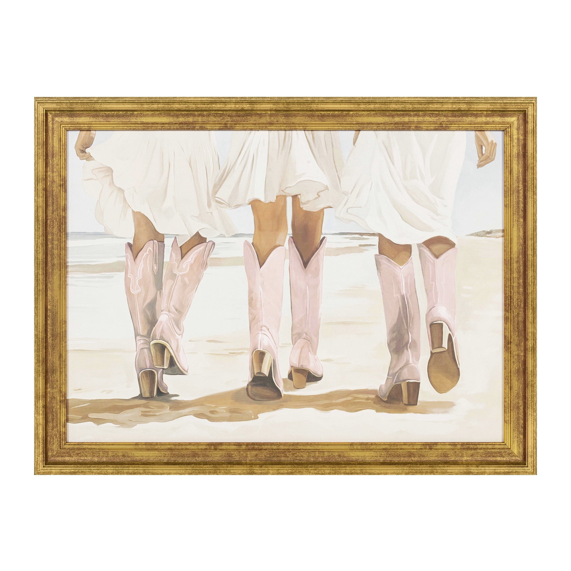 My Texas House Beachy Pink Cowgirls 24" x 18" Coastal Framed Wall Art