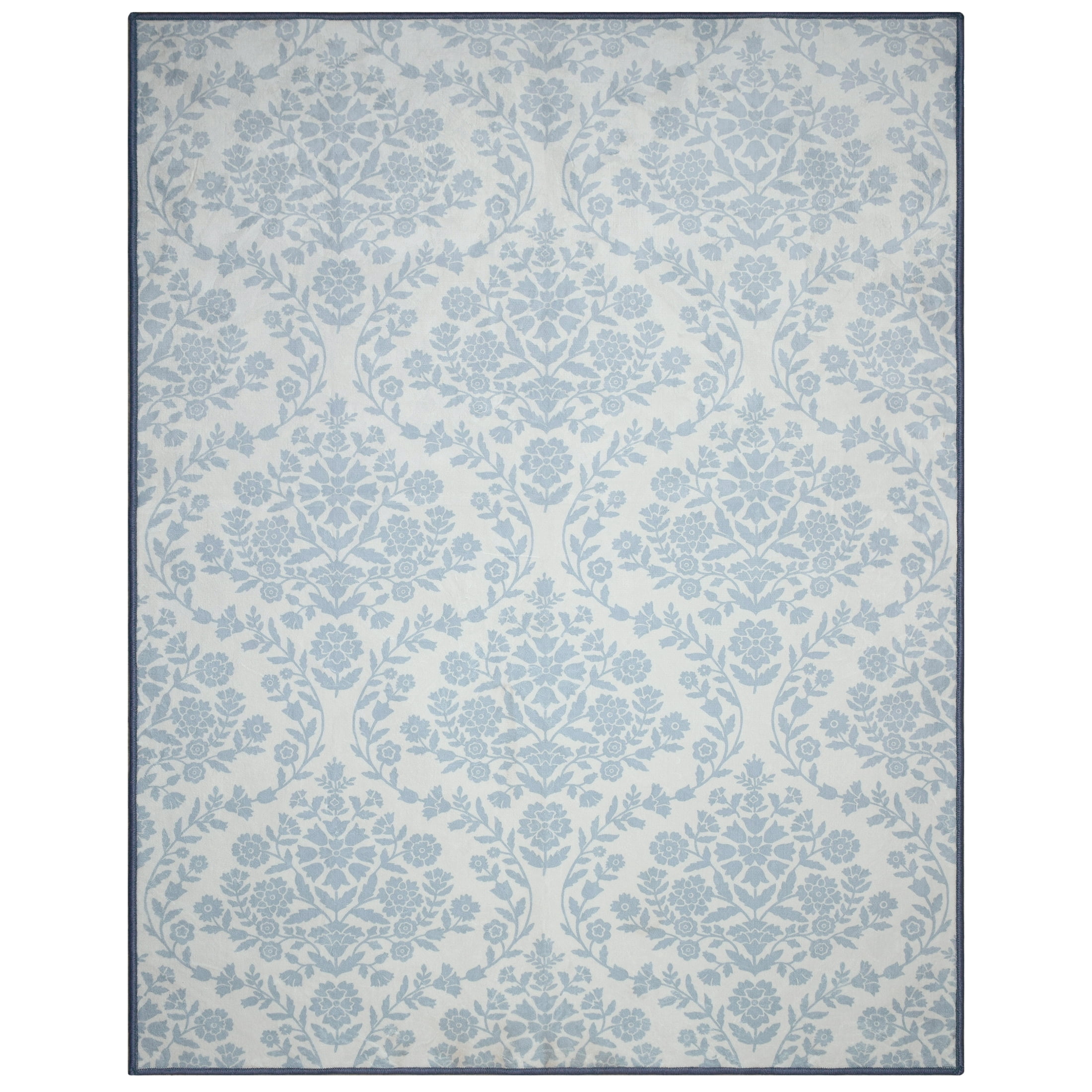 My Texas House Blue Floral Medallion Machine Washable Indoor Area Rug, 7'6" x 9'5"