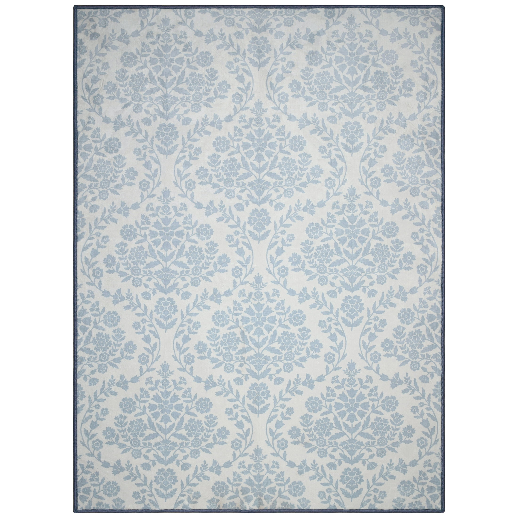My Texas House Blue Floral Medallion Machine Washable Indoor Area Rug, 8'10" x 12'