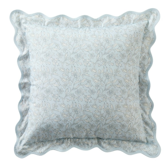My Texas House Blue Floral Scallop 18" x 18" Outdoor Pillow