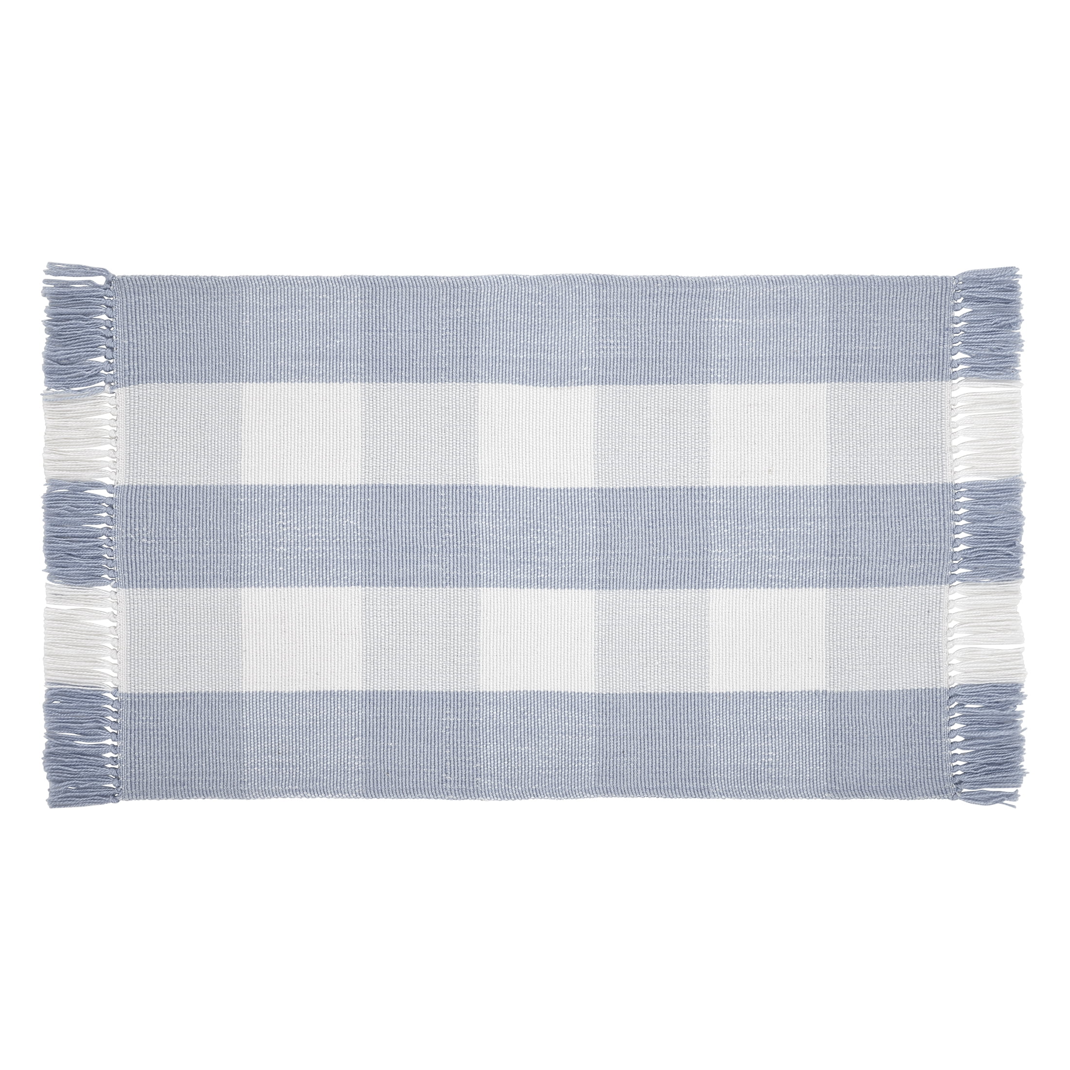 My Texas House Blue Gingham Fringe Indoor/Outdoor Layering Rug, 24