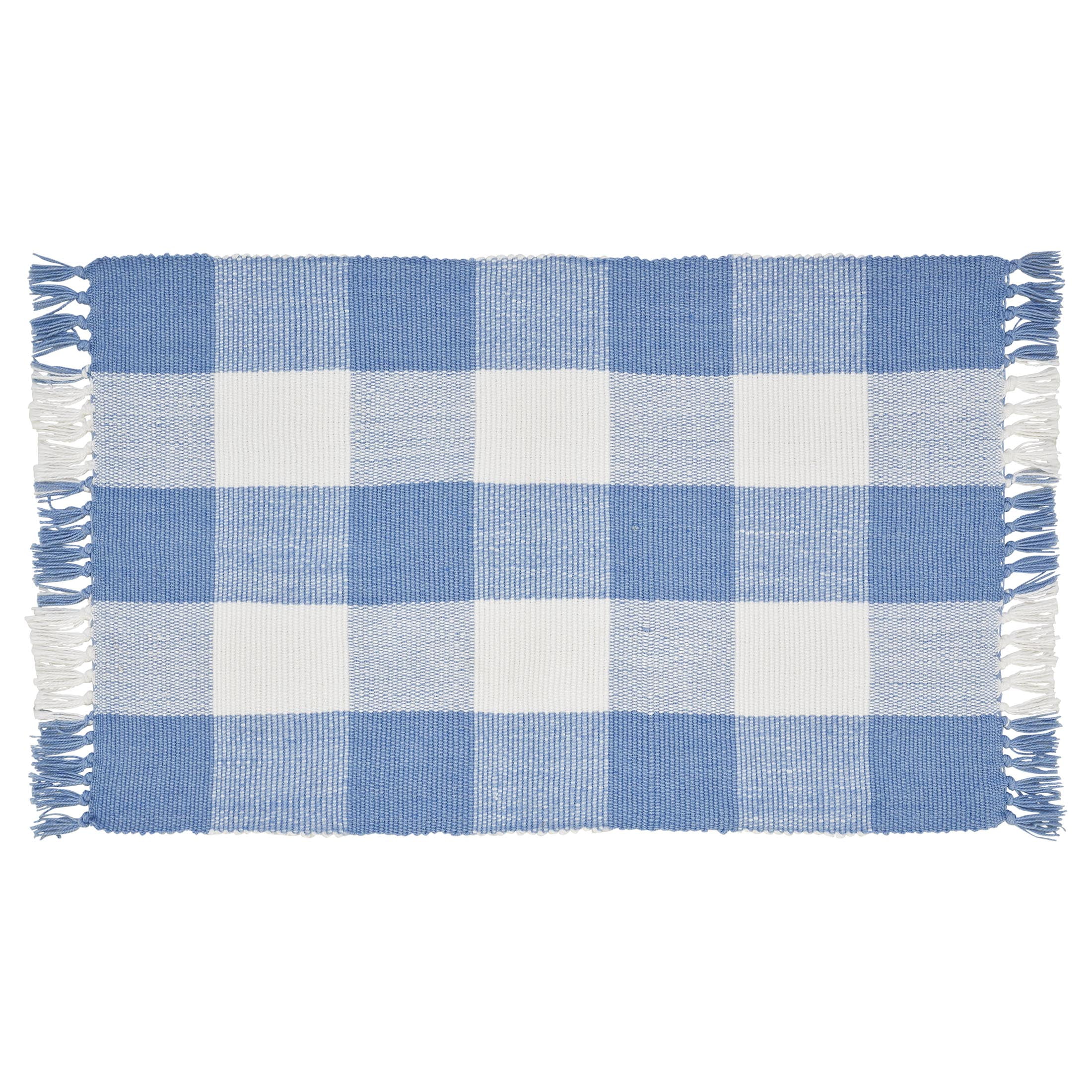 Gingham Fringe Indoor/Outdoor Layering Rug, Blue and White, 24" x 38", Easter by My Texas House
