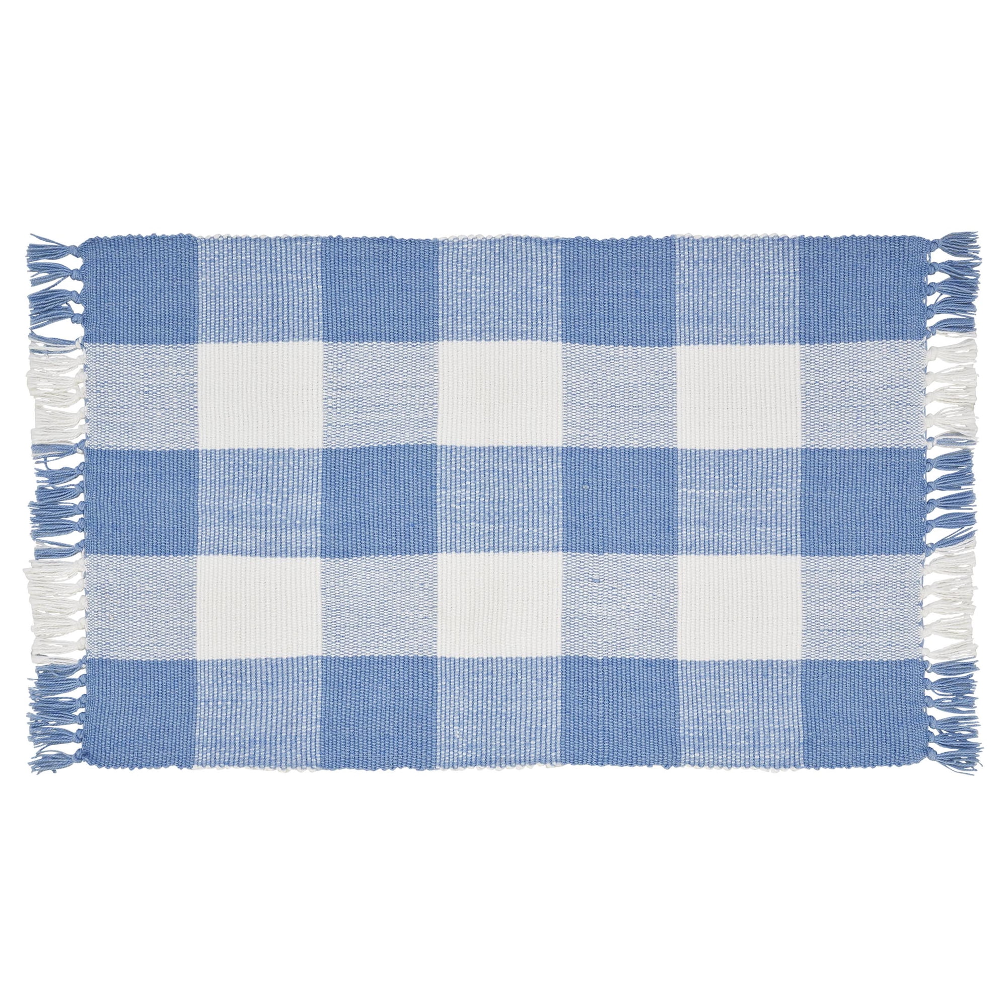 Gingham Fringe Indoor/Outdoor Layering Rug, Blue and White, 24" x 38", Easter by My Texas House