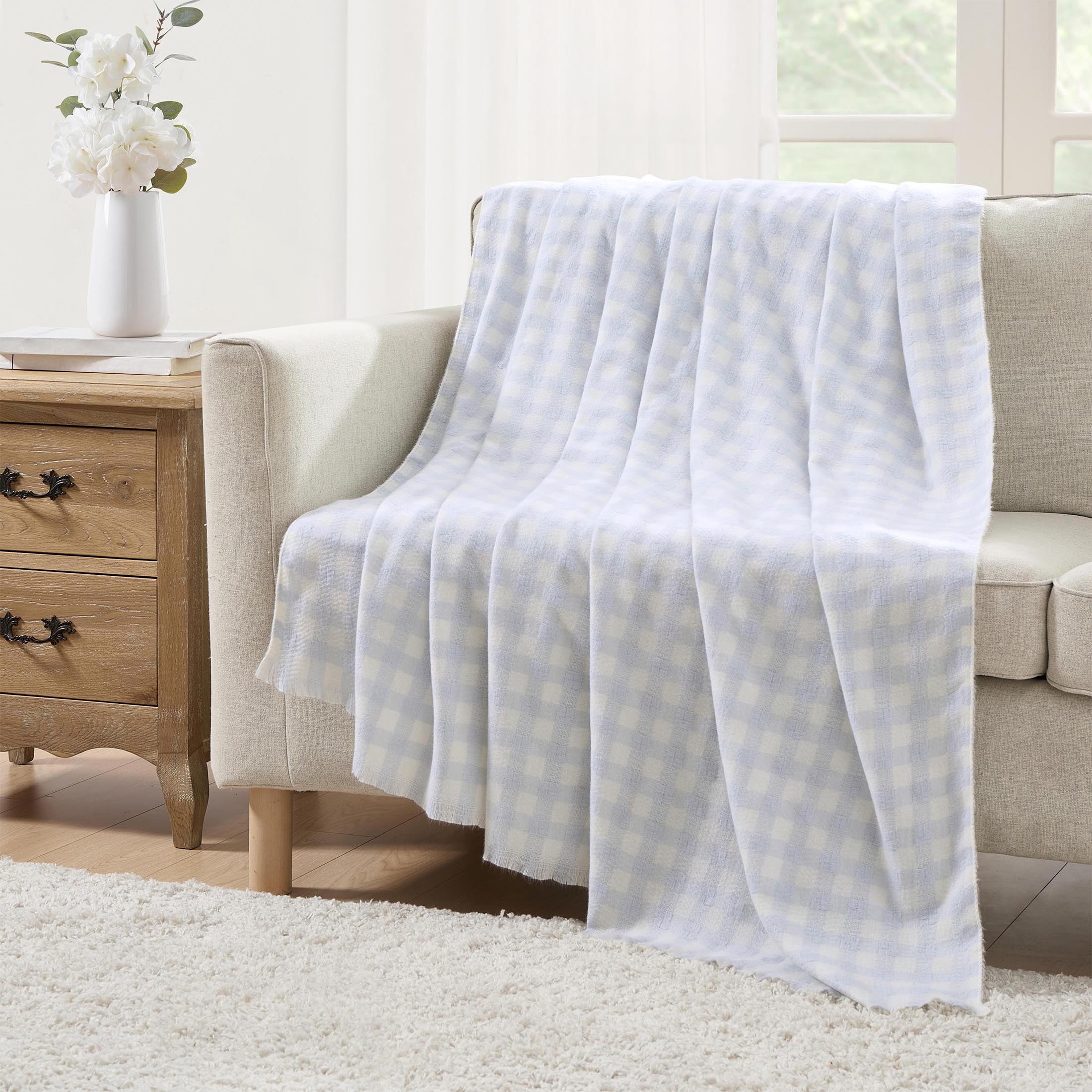 My Texas House Blue Woven Gingham Fringe Throw, 60" x 80"