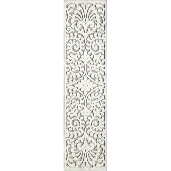 My Texas House Bluebonnets 1'11" X 16' Runner Grey Floral Outdoor Rug