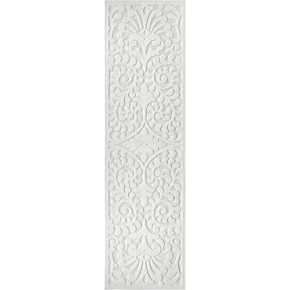 Natural Ivory Floral Polypropylene Indoor/Outdoor Runner Rug