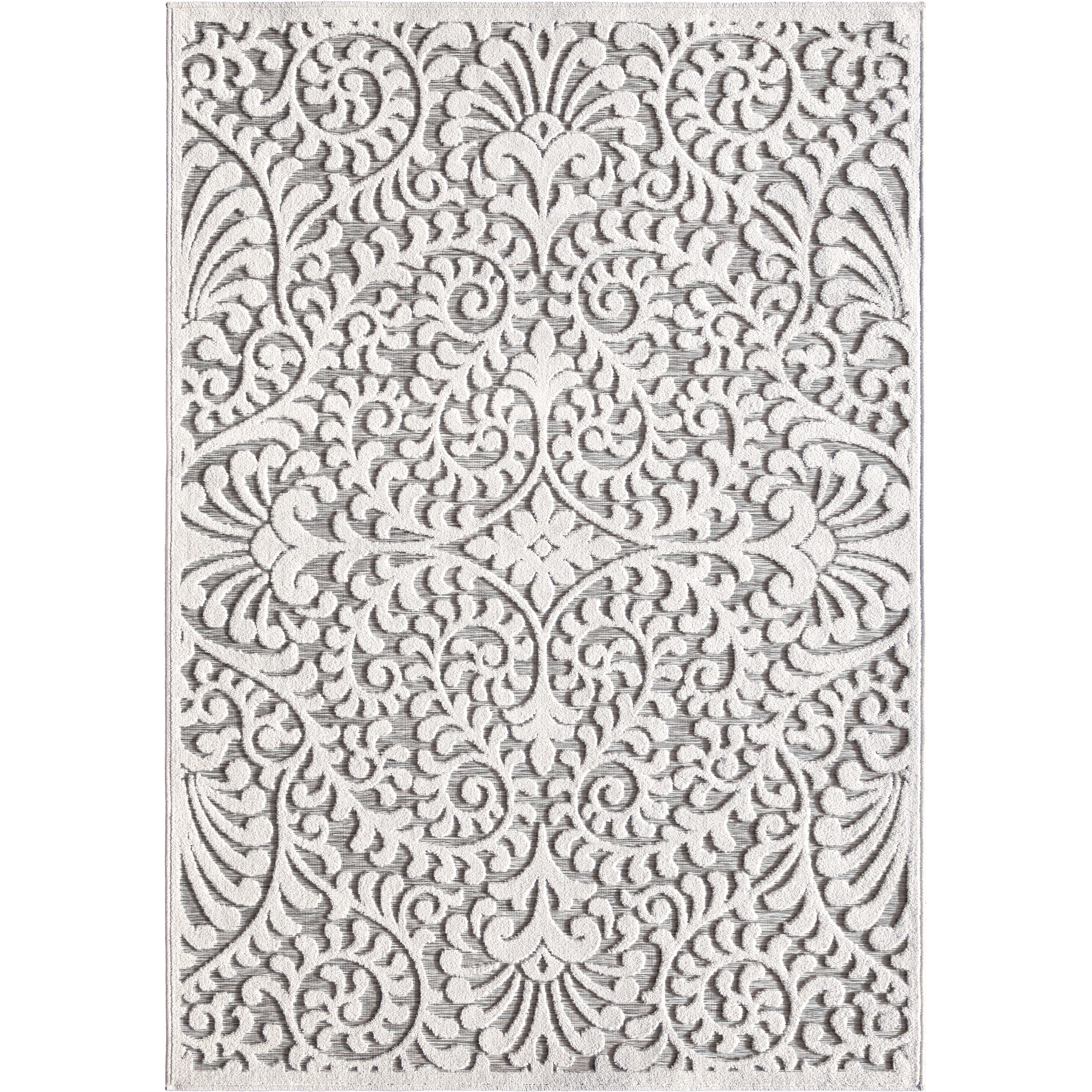 Natural Gray Floral High-Low Indoor Outdoor Rug