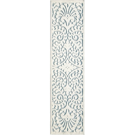 My Texas House Bluebonnets 1'1" X 18' Runner Natural Blue Floral Outdoor Rug