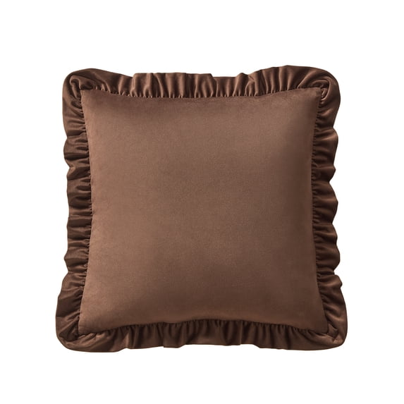 My Texas House 20 in x 20 in Brown Velvet Ruffle Decorative Pillow