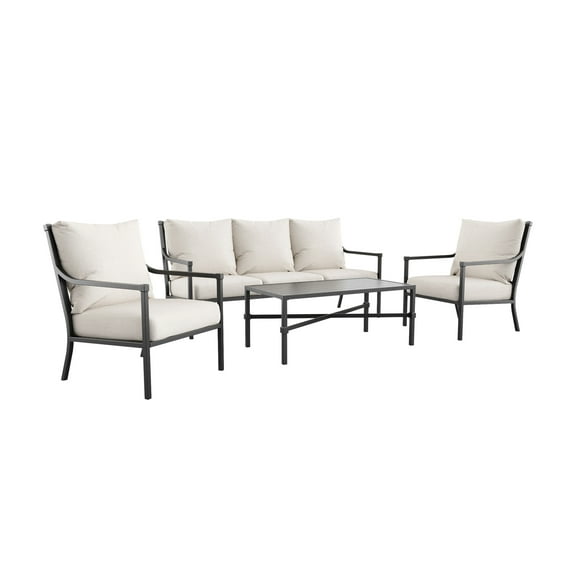 My Texas House Cambria 4-Piece Outdoor Patio Conversation Set, Black/Cream
