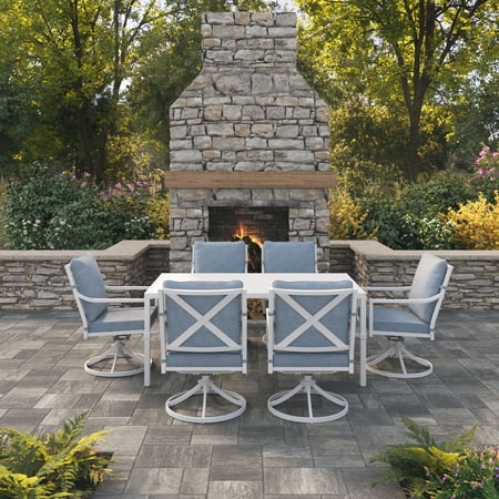 My Texas House Cambria 7-Piece Outdoor Dining Set, White/Blue