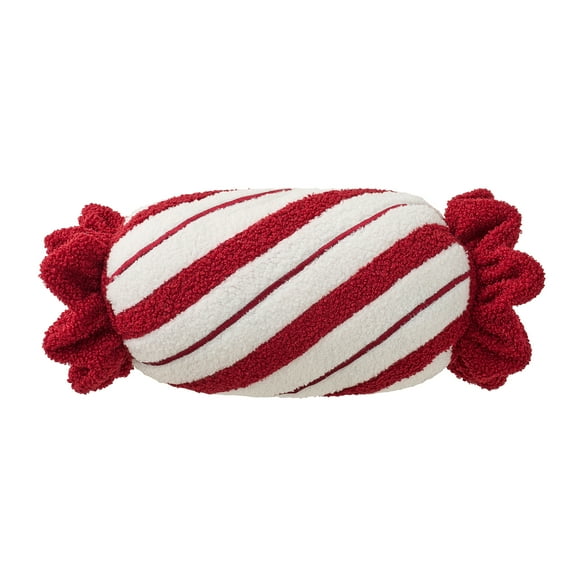 My Texas House 18" x 6" White/Red Candy Cane Bolster Decorative Pillow