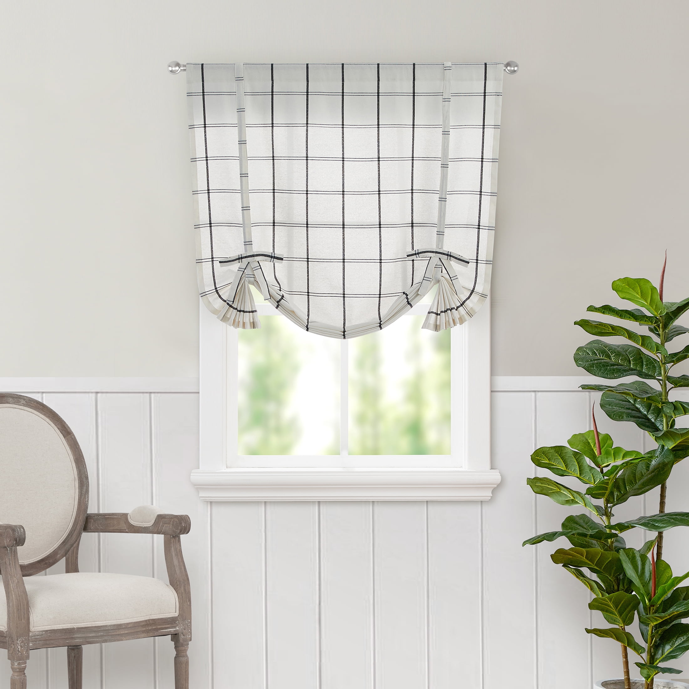 My Texas House Canton Light Filtering Poly-Blend Balloon Shade, Cream/Black, 42" x 63''