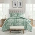 thumbnail image 1 of My Texas House Caroline 3-Piece Green Floral Slub Comforter Set, Full/Queen, 1 of 12
