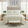 thumbnail image 1 of My Texas House Charlotte 3-Piece Trellis Velvet Quilt Set, Full/Queen, Off White, 1 of 5