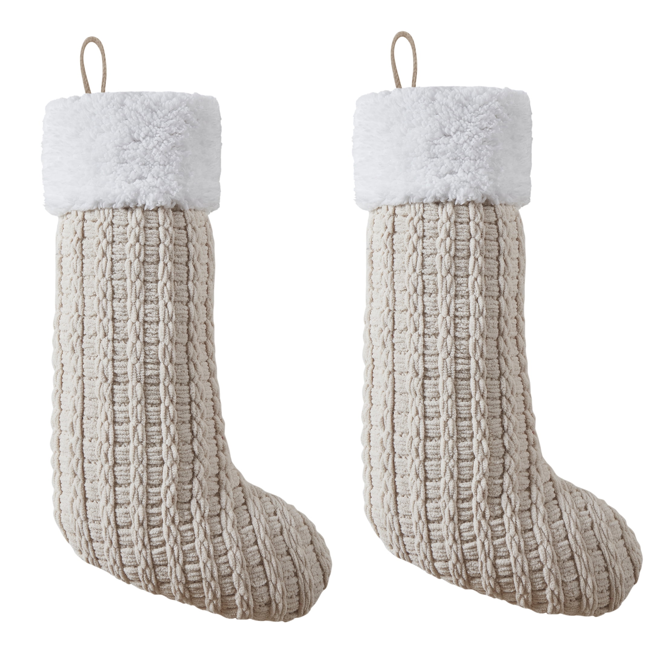 My Texas House Charlotte Grey Chenille Basketweave Christmas Stockings
