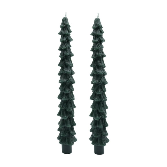 My Texas House Christmas Tree Shape 11" Taper Candles, Unscented, Green, 2 Count