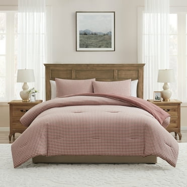 My Texas House Collins 3-Piece Dusty Mauve Gingham Cotton Comforter Set, King