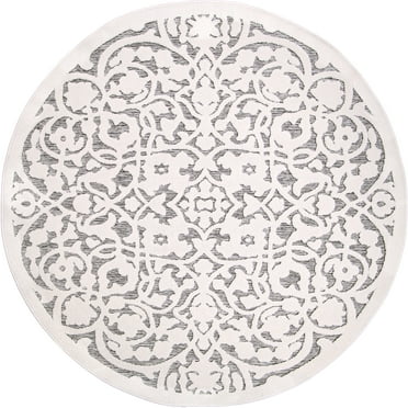 My Texas House Dahlia 6'5" Round Natural Gray Floral Indoor-Outdoor Area Rug