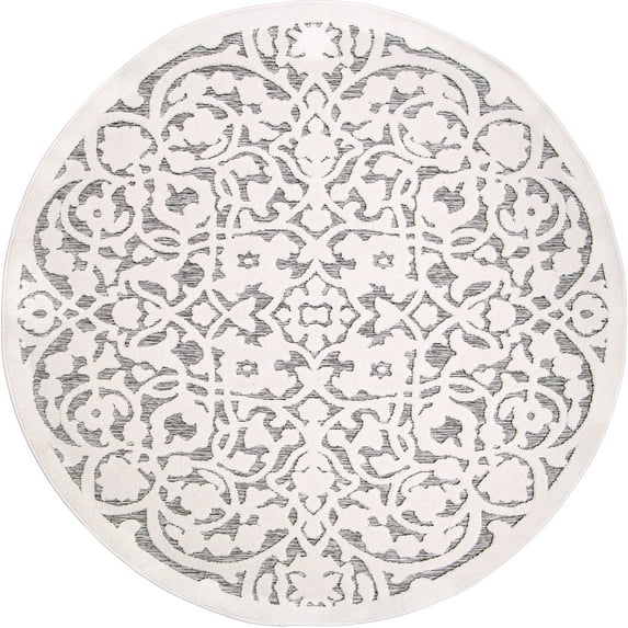 My Texas House Dahlia 6'5" Round Natural Gray Floral Indoor-Outdoor Area Rug
