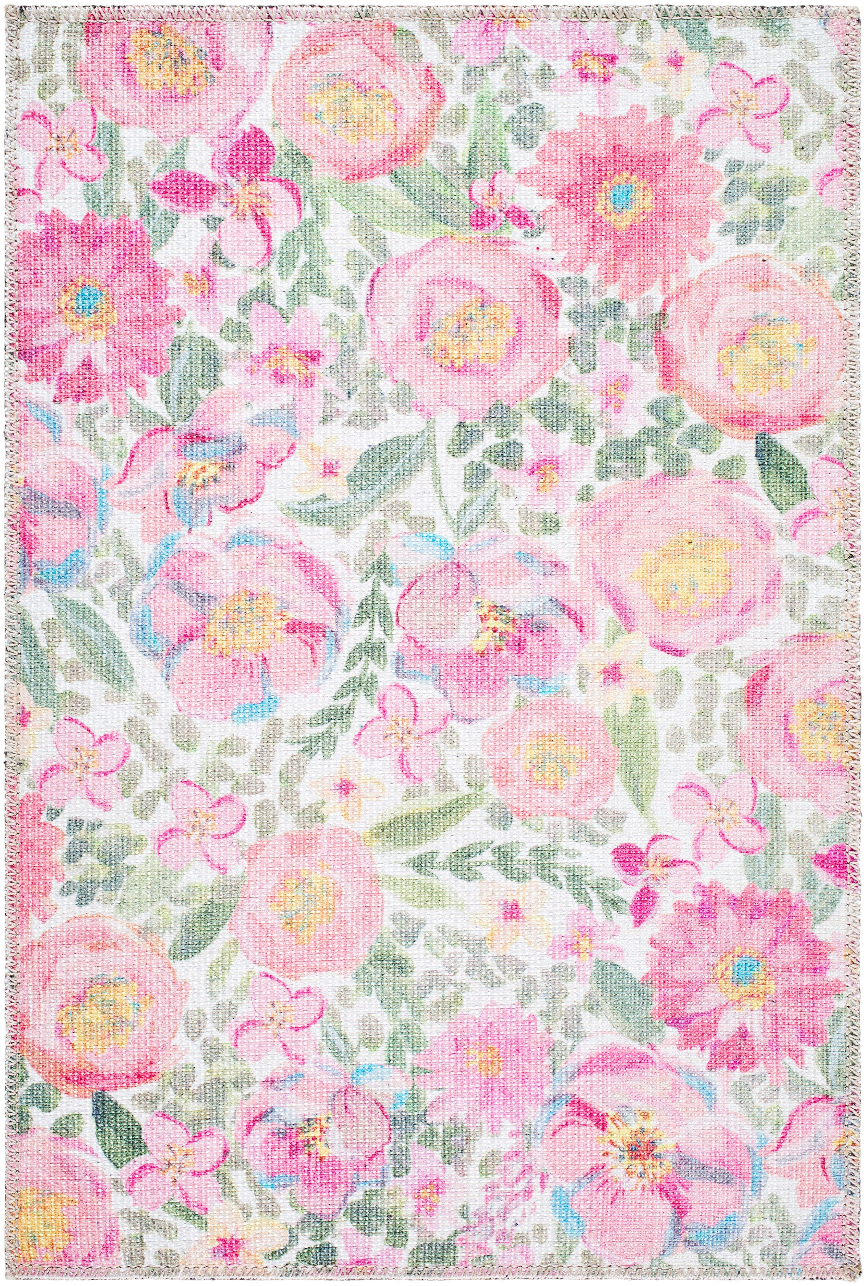 My Texas House Delaney Floral Indoor Washable Scatter Rug, Pink Floral, 2 ft x 2 ft 11 in