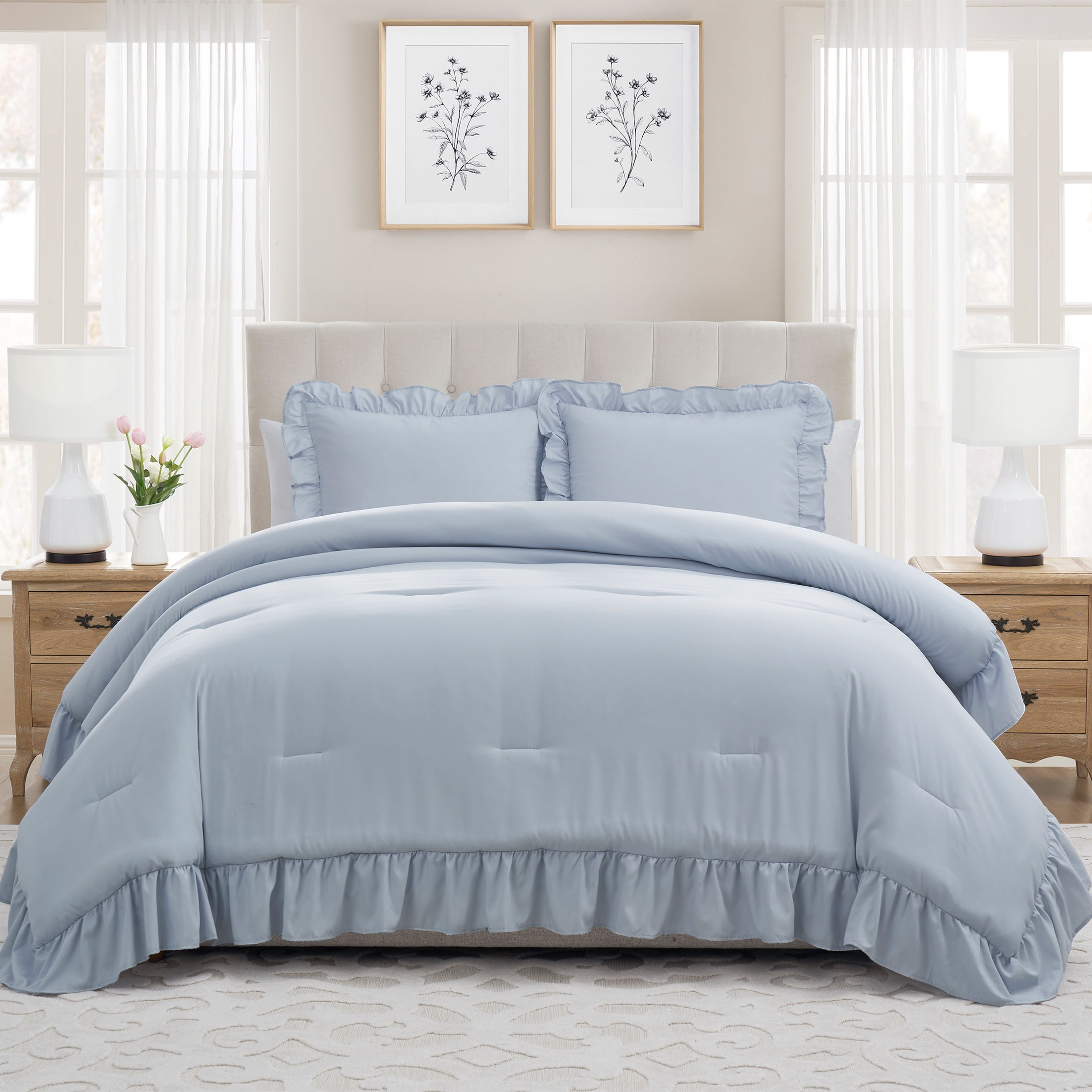 My Texas House Delphine 2-Piece Blue Ruffle Comforter Set, Twin