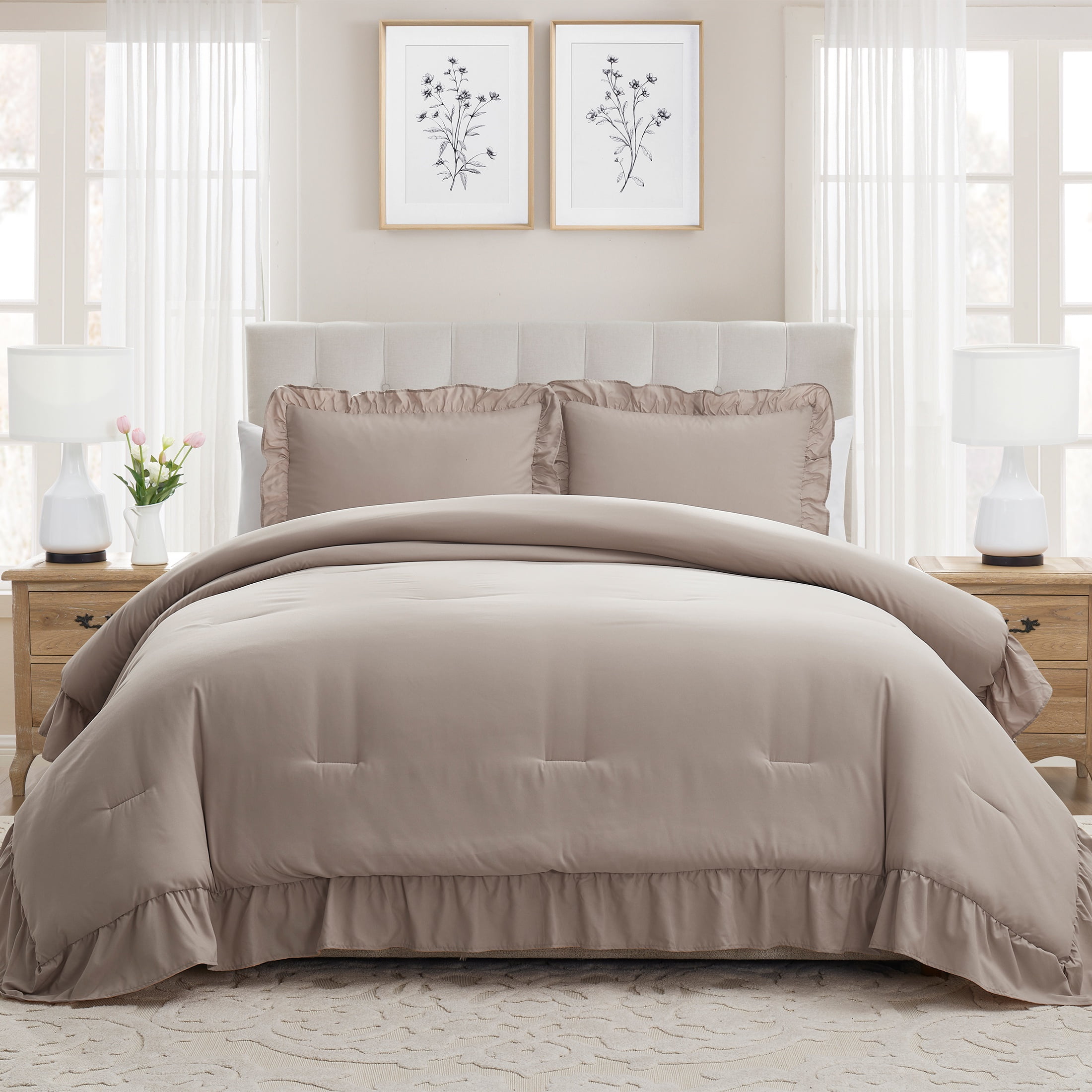 My Texas House Delphine 2-Piece Taupe Ruffle Comforter Set