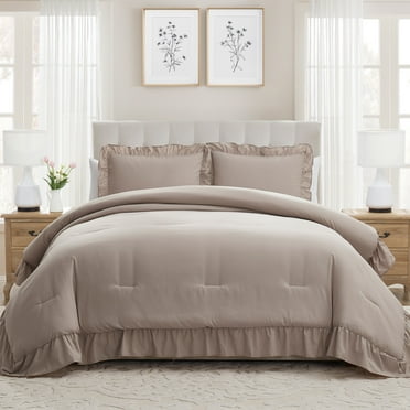 My Texas House Delphine 2-Piece Taupe Ruffle Comforter Set, Twin/Twin XL