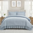thumbnail image 1 of My Texas House Delphine 3-Piece Blue Ruffle Comforter Set, King, 1 of 5
