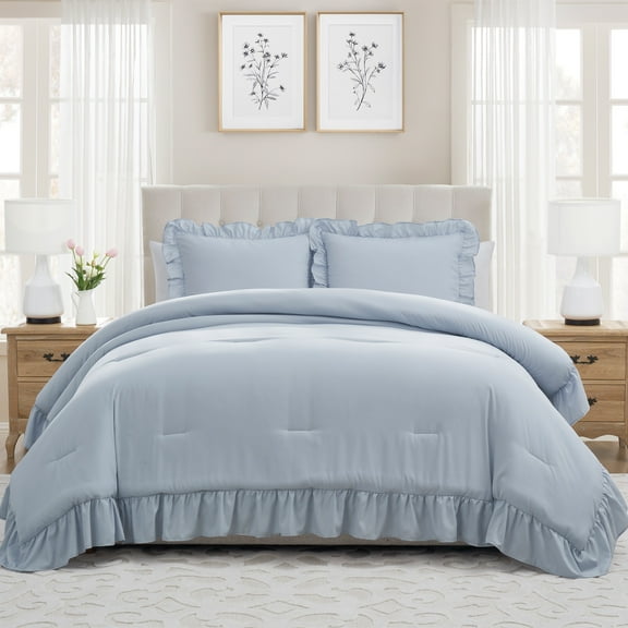 My Texas House Delphine 3-Piece Blue Ruffle Comforter Set, King