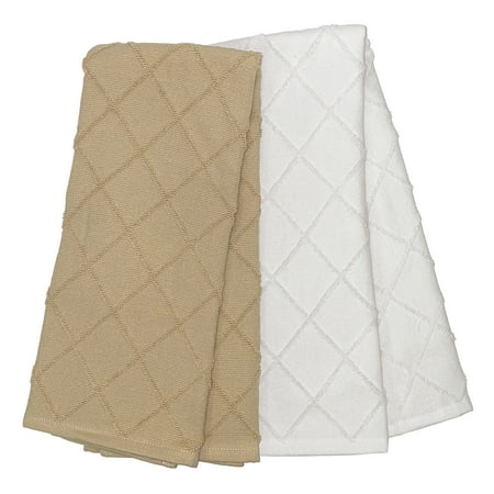 My Texas House Diamond 16" x 28" Cotton Terry Kitchen Towels, 2 Piece, Beige