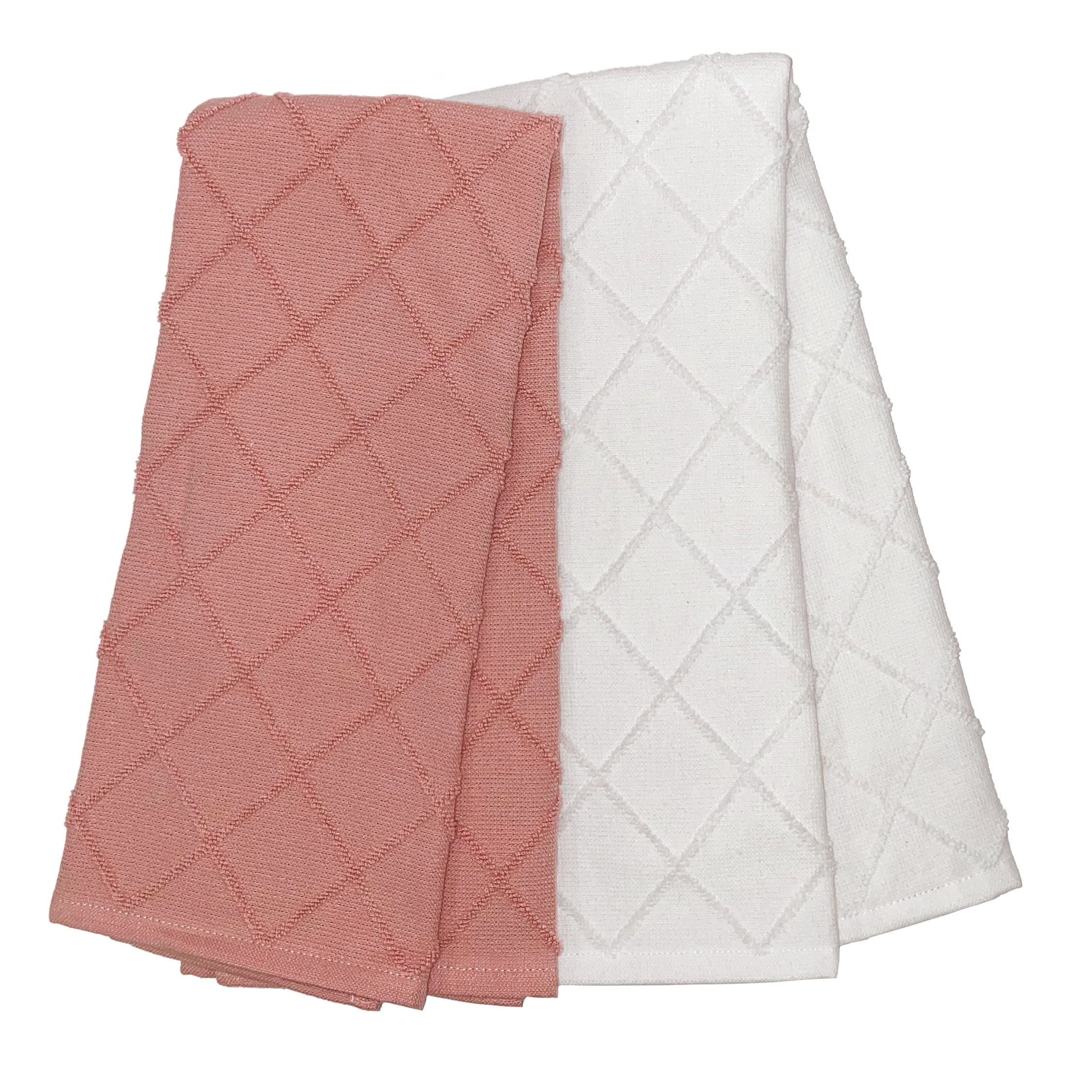 My Texas House Diamond Cotton Terry Kitchen Towels - Pink - 16 x 28 in