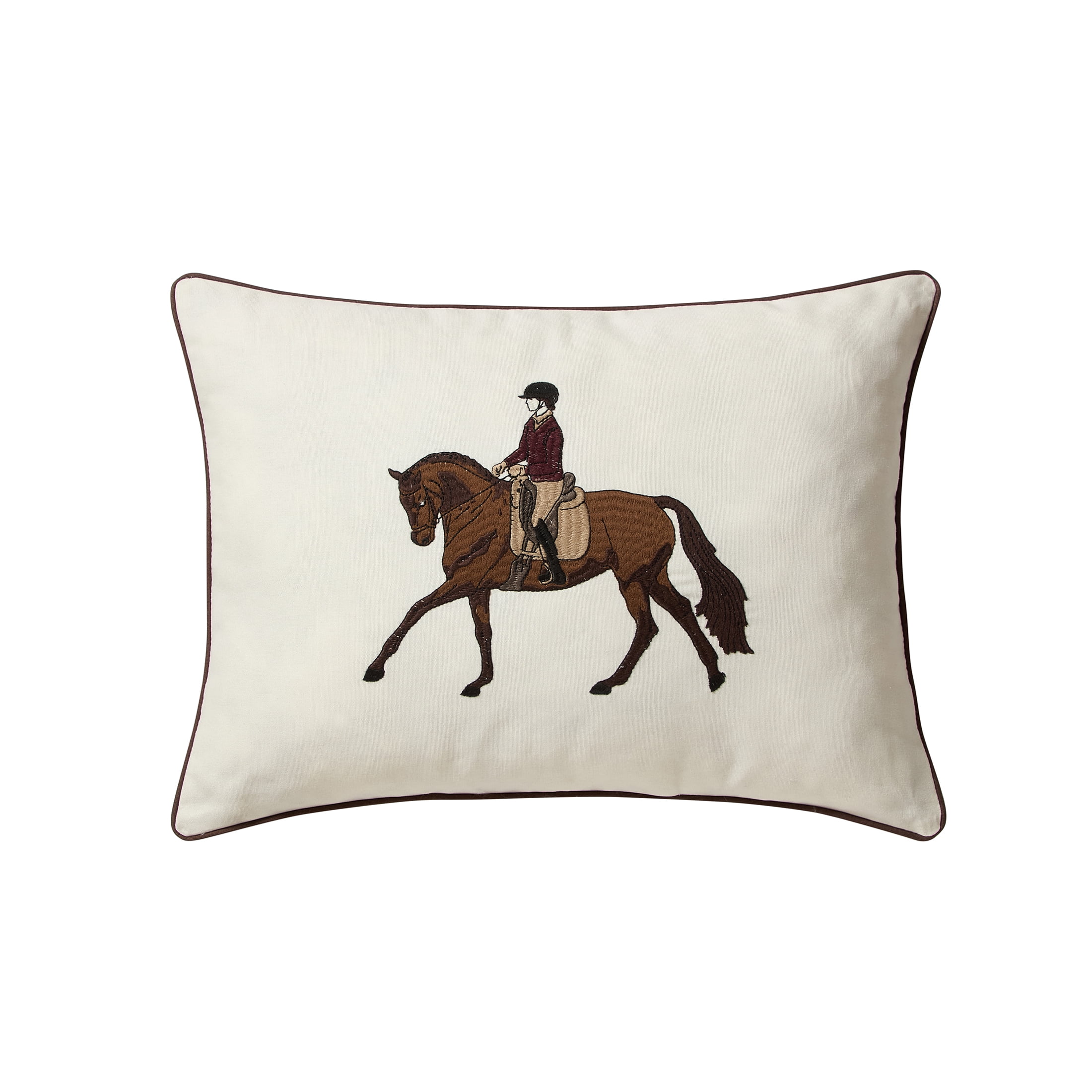 My Texas House 14" x 20" Ivory Embroidered Equestrian Decorative Pillow Cover