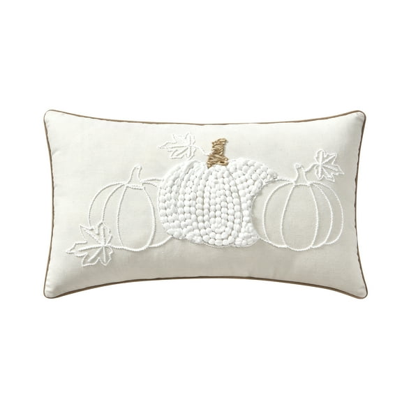 My Texas House 14" x 24" Ivory Embroidered Pumpkin Decorative Pillow