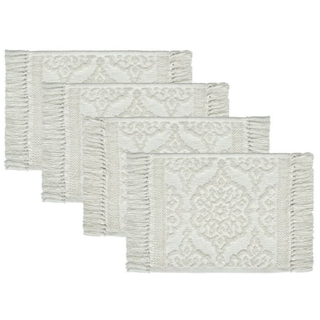 My Texas House Emma Woven Textured Cotton 14" x 20" Placemats, 4 Pack, White