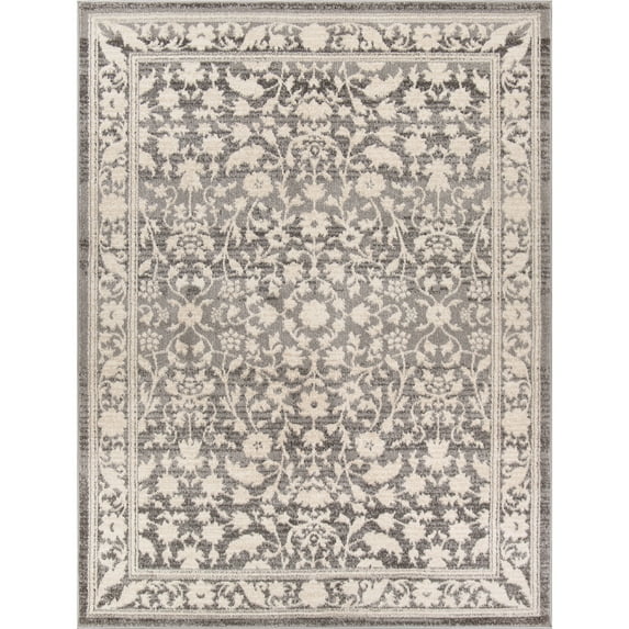 My Texas House Estelle 7'10" x 9'10" Grey White Floral Indoor Area Rug