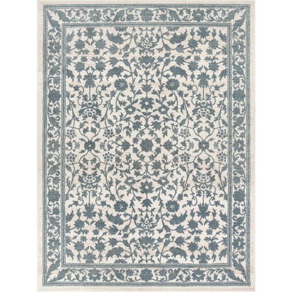 My Texas House Estelle 7'10" x 9'10" White Blue Floral Indoor Area Rug