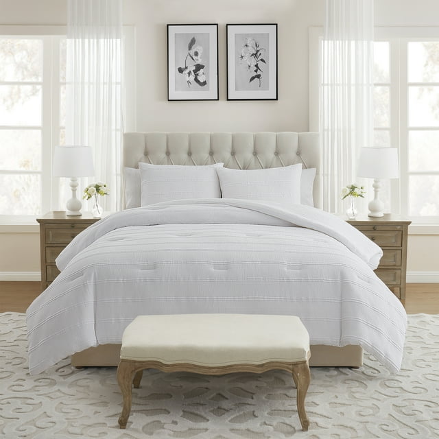 My Texas House Evelyn 2-Piece Bright White Seersucker Comforter Set, Twin/Twin XL