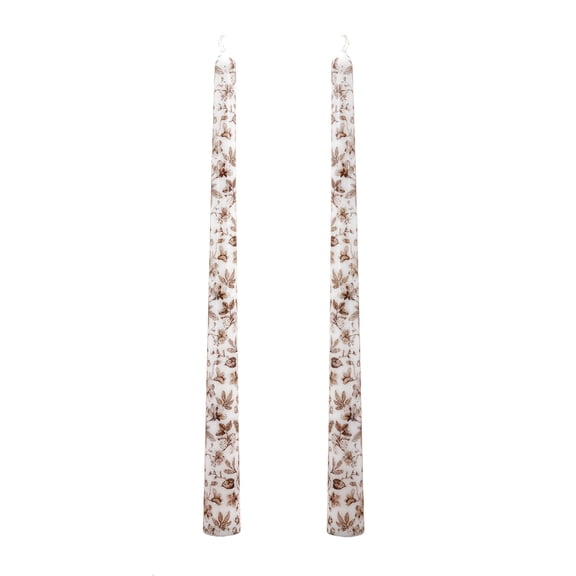 My Texas House Fall Toile 11" Taper Candles, Brown and White, 2 Count