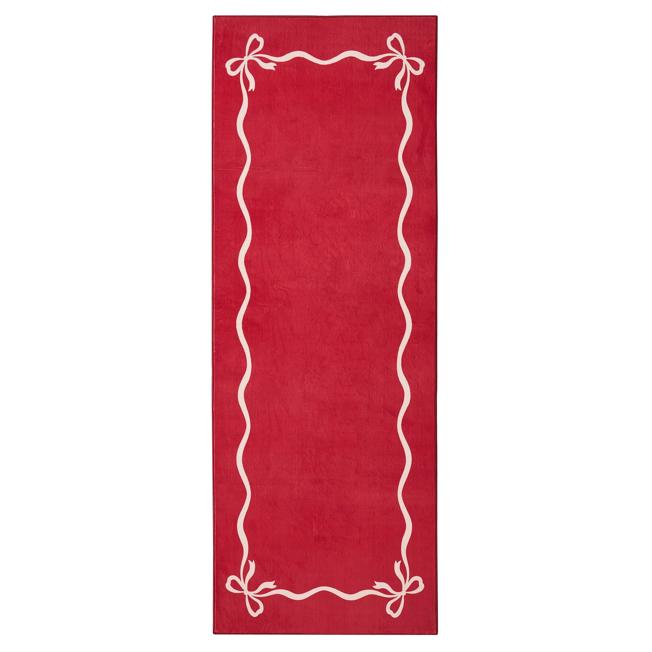 My Texas House Red/White Bow Faux Fur Washable Indoor Runner Area Rug ...