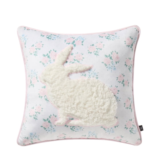 18" x 18" White/Multi Floral Bunny Decorative Pillow, by My Texas House