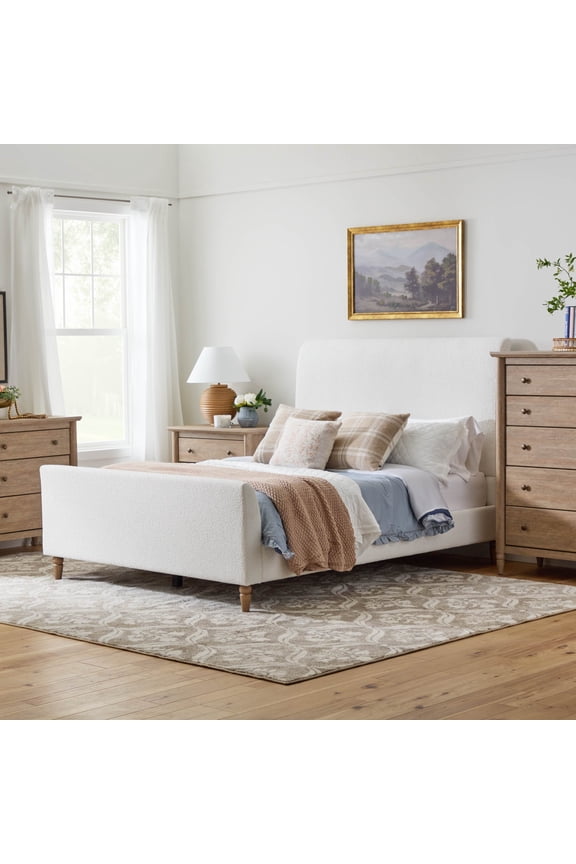 Flynn Boucle Platform Bed, Queen, Cream