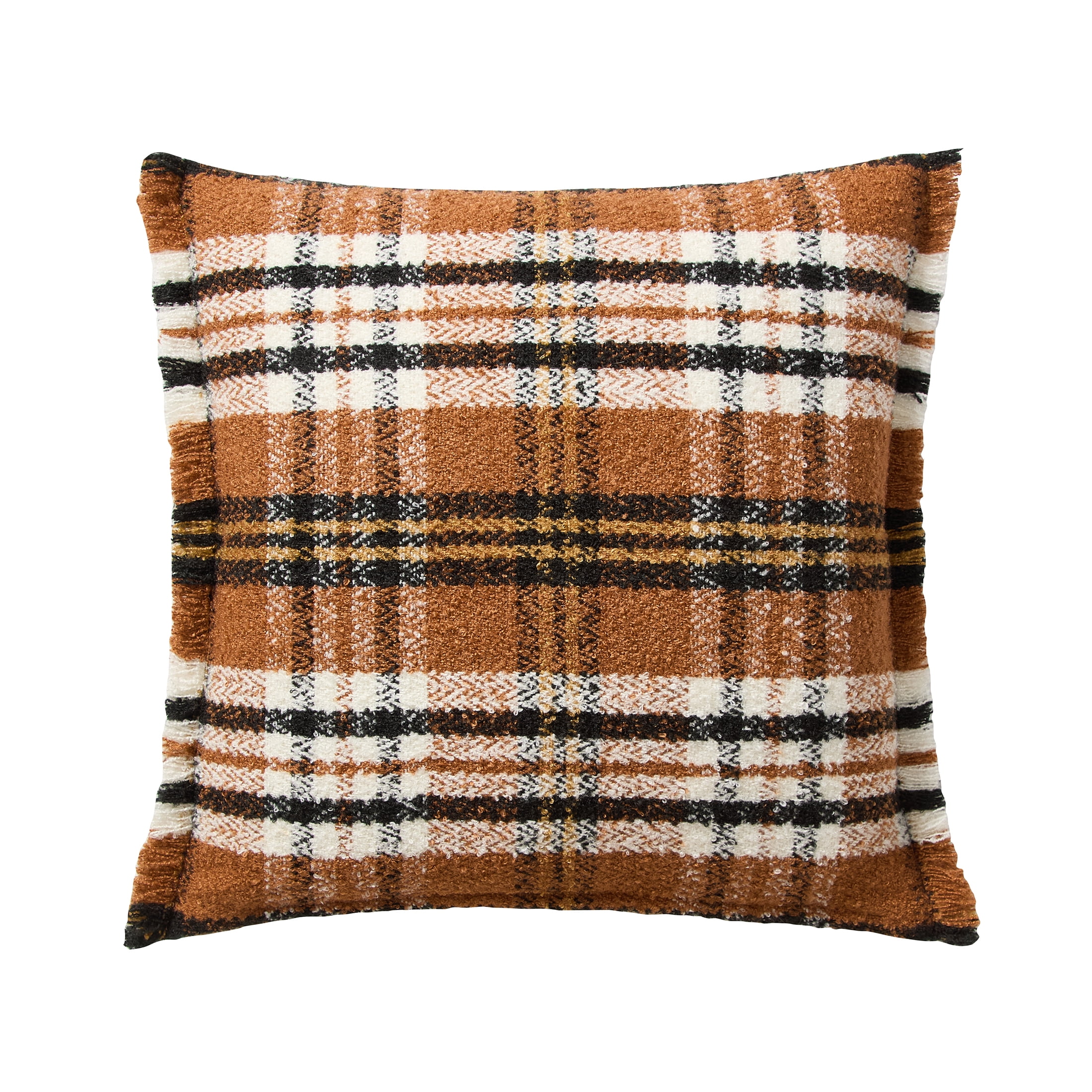 My Texas House 20" x 20" Ginger Woven Plaid Fringe Decorative Pillow Cover