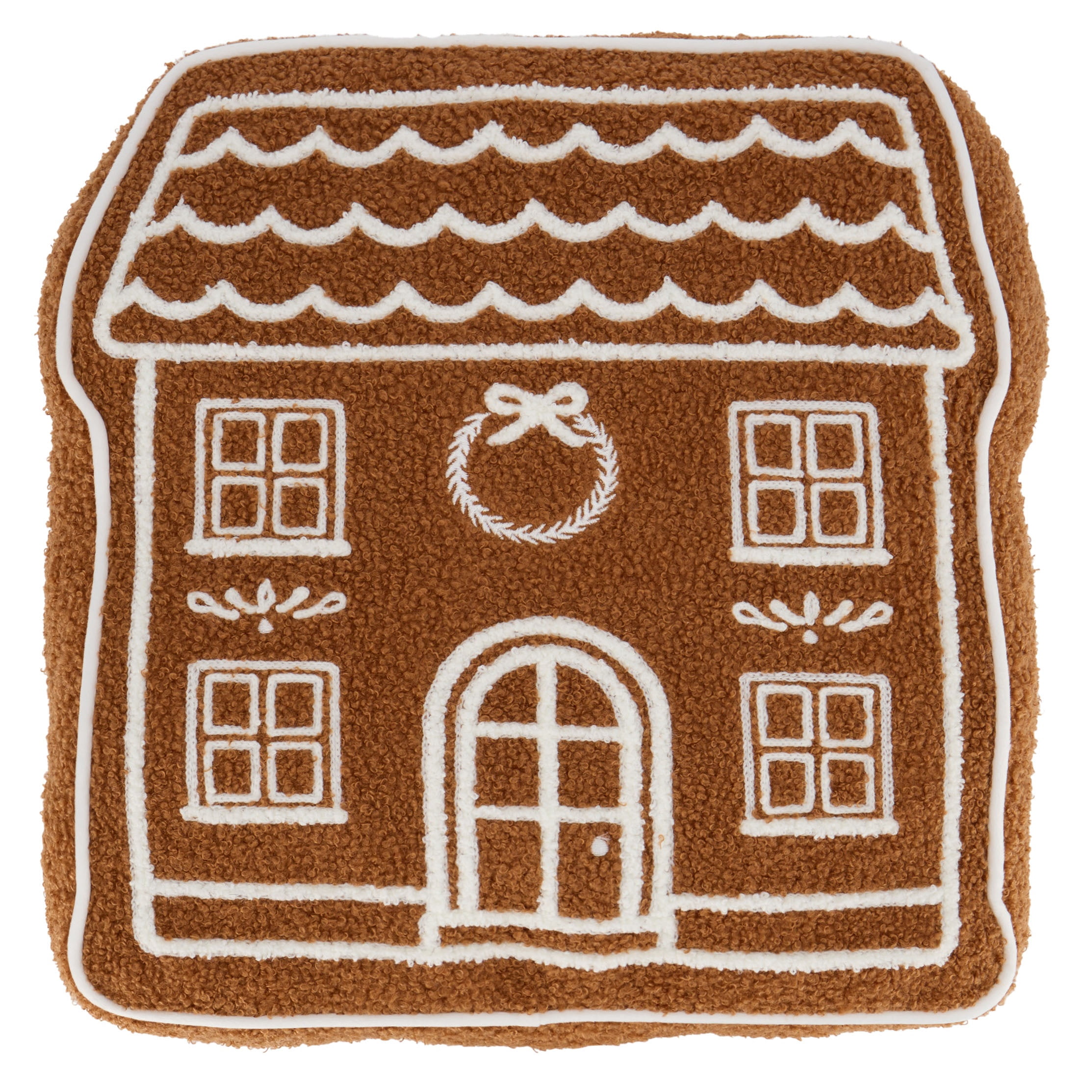My Texas House Gingerbread House Decorative Christmas Pillow, Brown and White, 15" x 14"