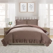 My Texas House Gingham Ruffle 2-Piece Brown Adult Quilt Set, Twin/Twin XL